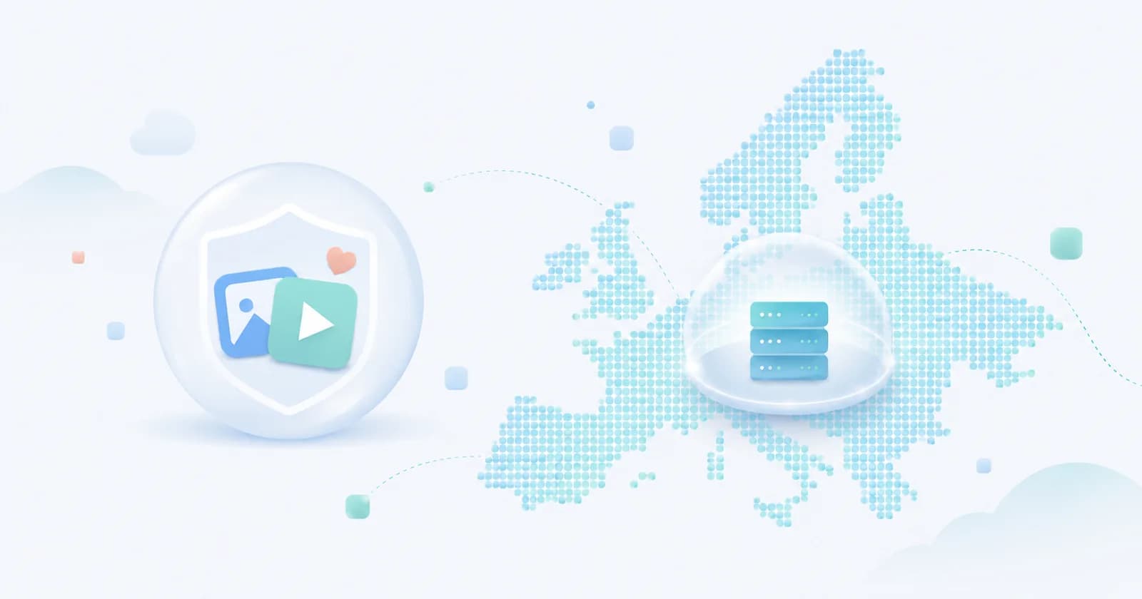 File di rack di server con una mappa dell'Europa in sovrimpressione
